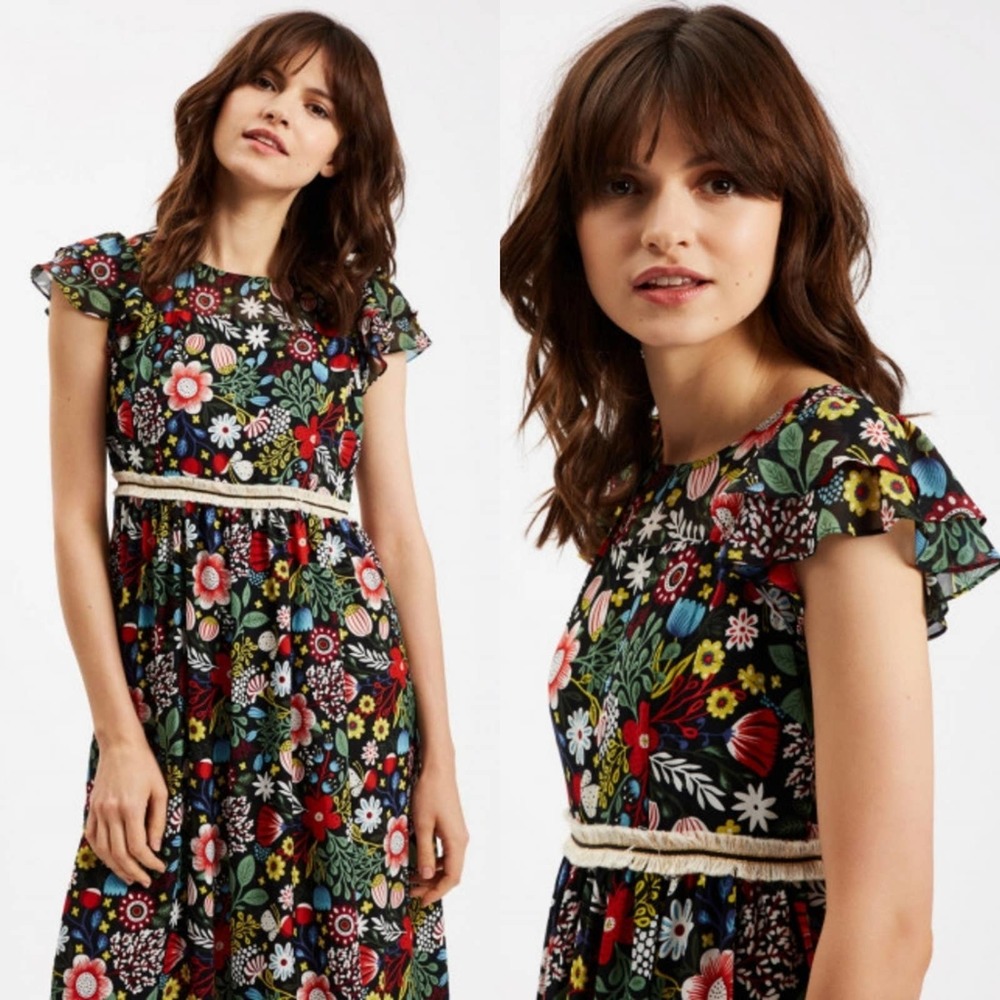 Modcloth 60s Floral Fringe Maxi Traffic People - Picture 2 of 8